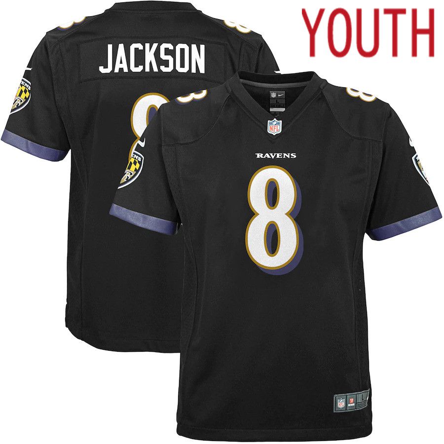 Youth Baltimore Ravens #8 Lamar Jackson Nike Black Game NFL Jersey->youth nfl jersey->Youth Jersey